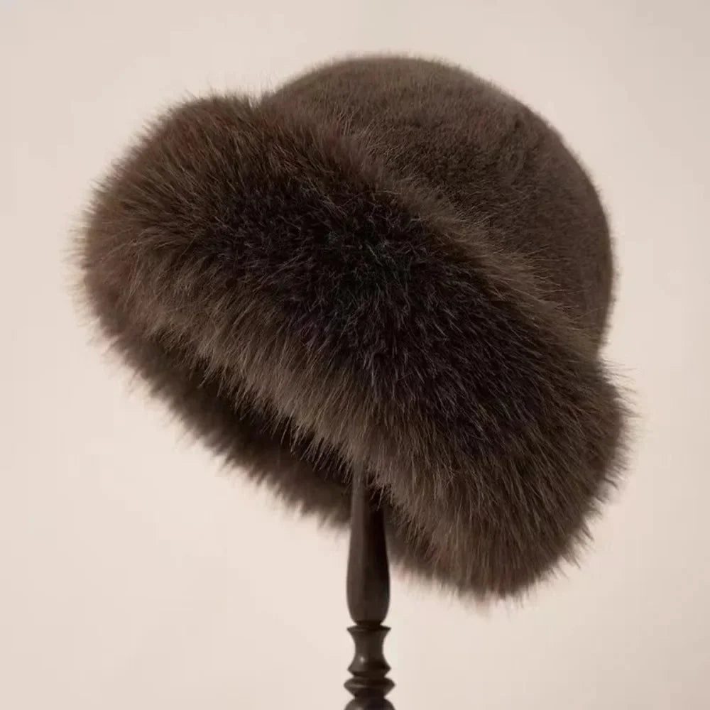 Bucket Hat Soft Faux Fur Warm Stretch Fit