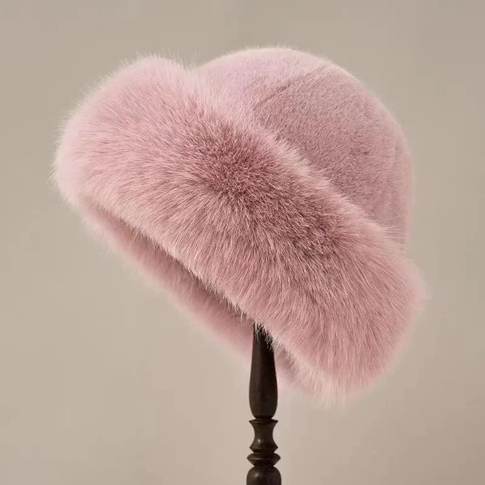 Bucket Hat Soft Faux Fur Warm Stretch Fit