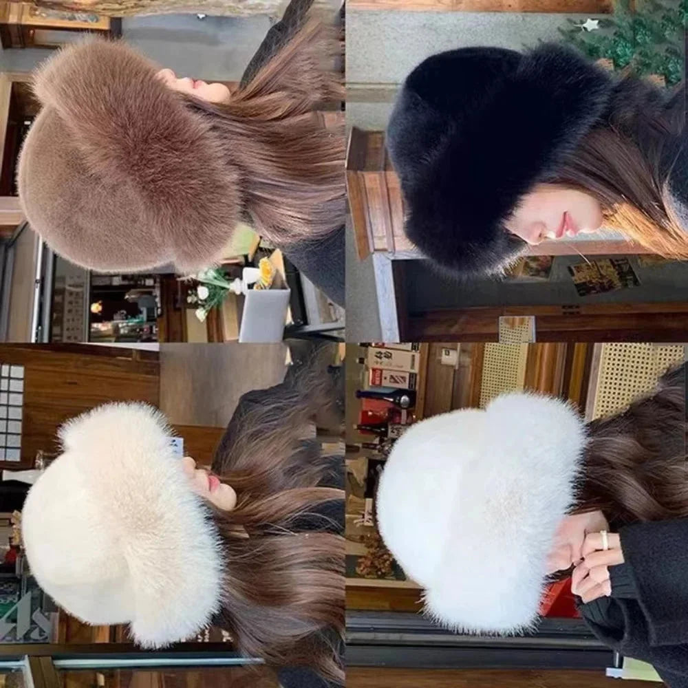 Bucket Hat Soft Faux Fur Warm Stretch Fit
