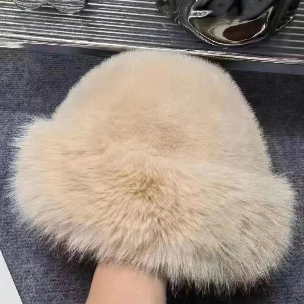 Bucket Hat Soft Faux Fur Warm Stretch Fit