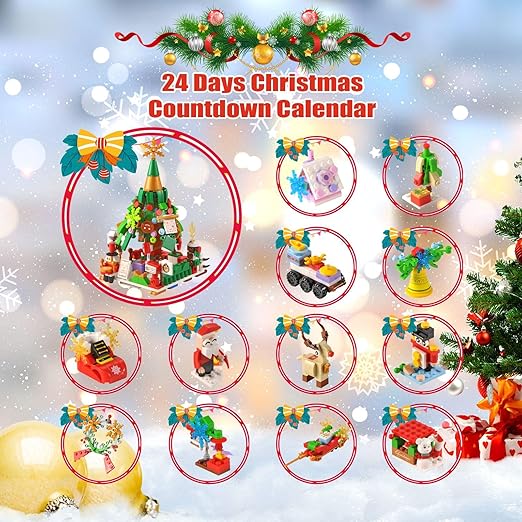 Building Block Advent Calendar 24-Day Winter Village Miniatures