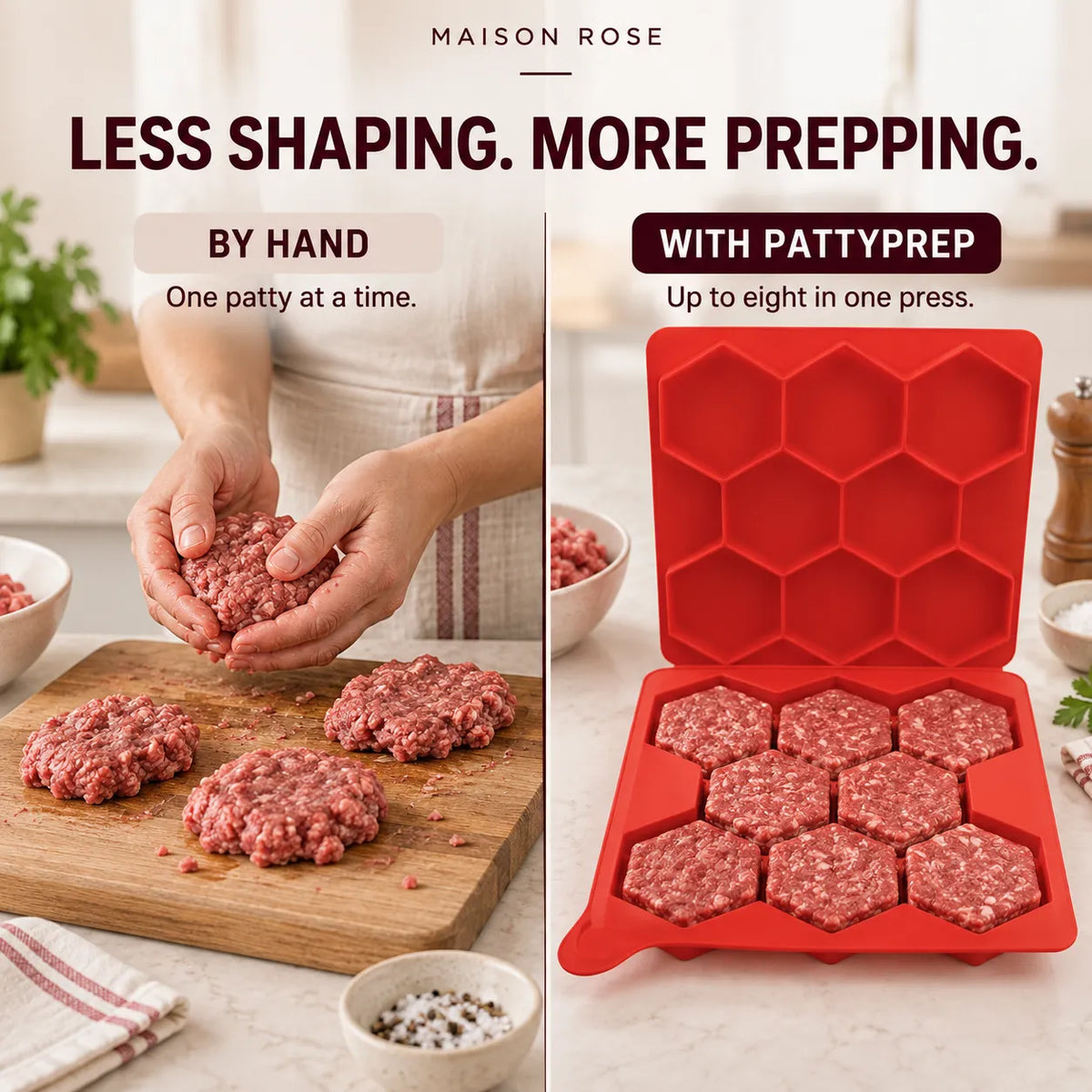 Burger Patty Mold Silicone 8-Patty Capacity Easy Release