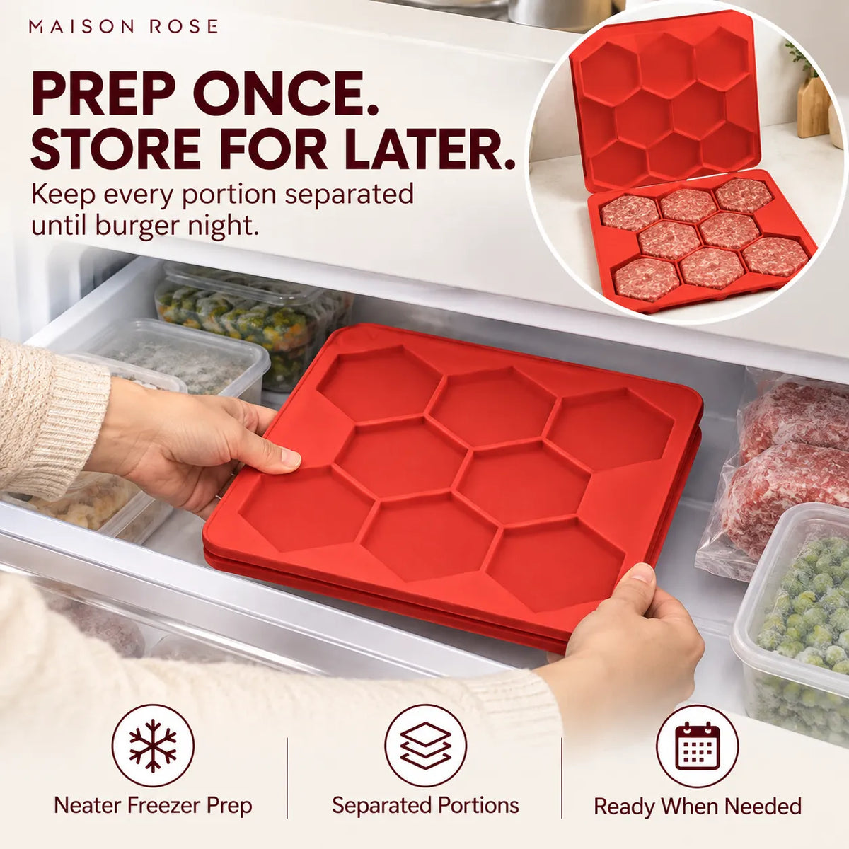 Burger Patty Mold Silicone 8-Patty Capacity Easy Release