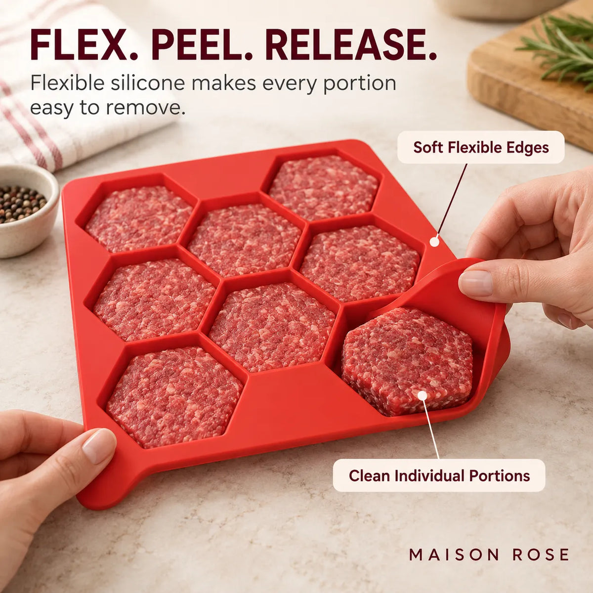 Burger Patty Mold Silicone 8-Patty Capacity Easy Release