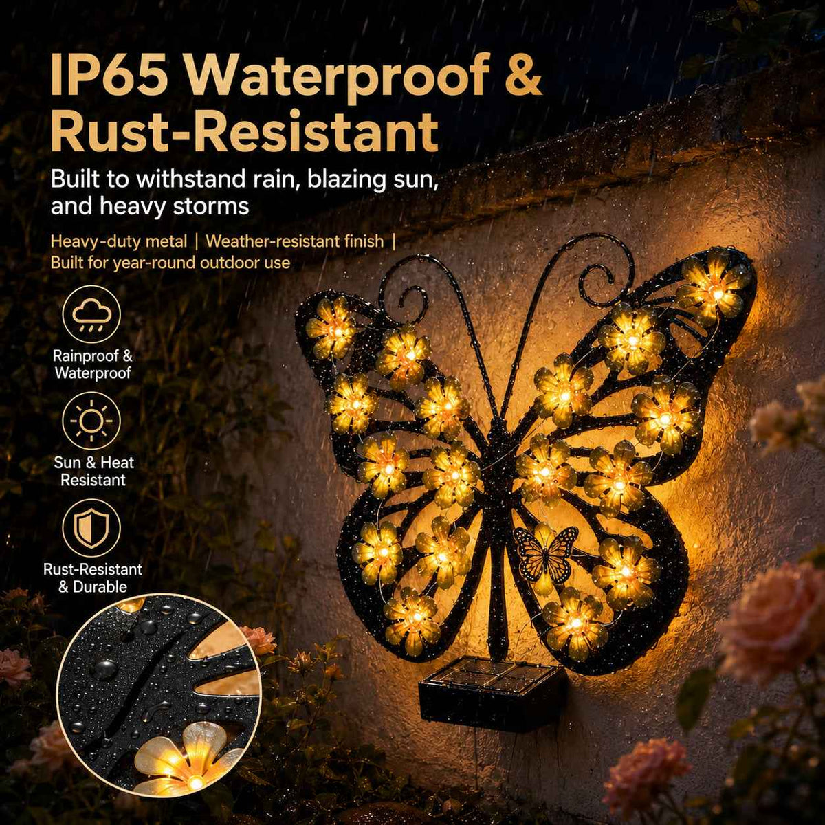 Butterfly Wall Light Solar-Powered IP65 Waterproof 30 LEDs