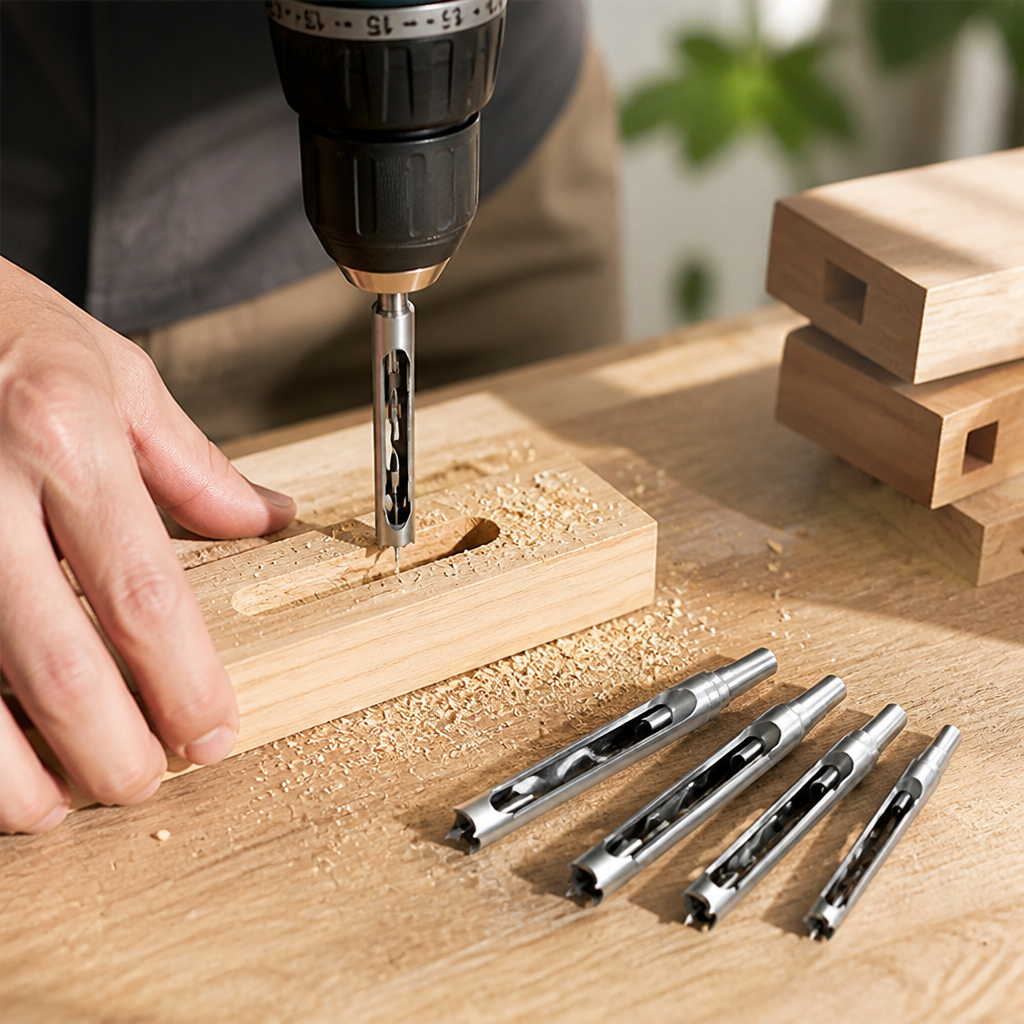 CNC-Milled Carbon Steel Square Tenon Drill Bit Set (Set of 4)