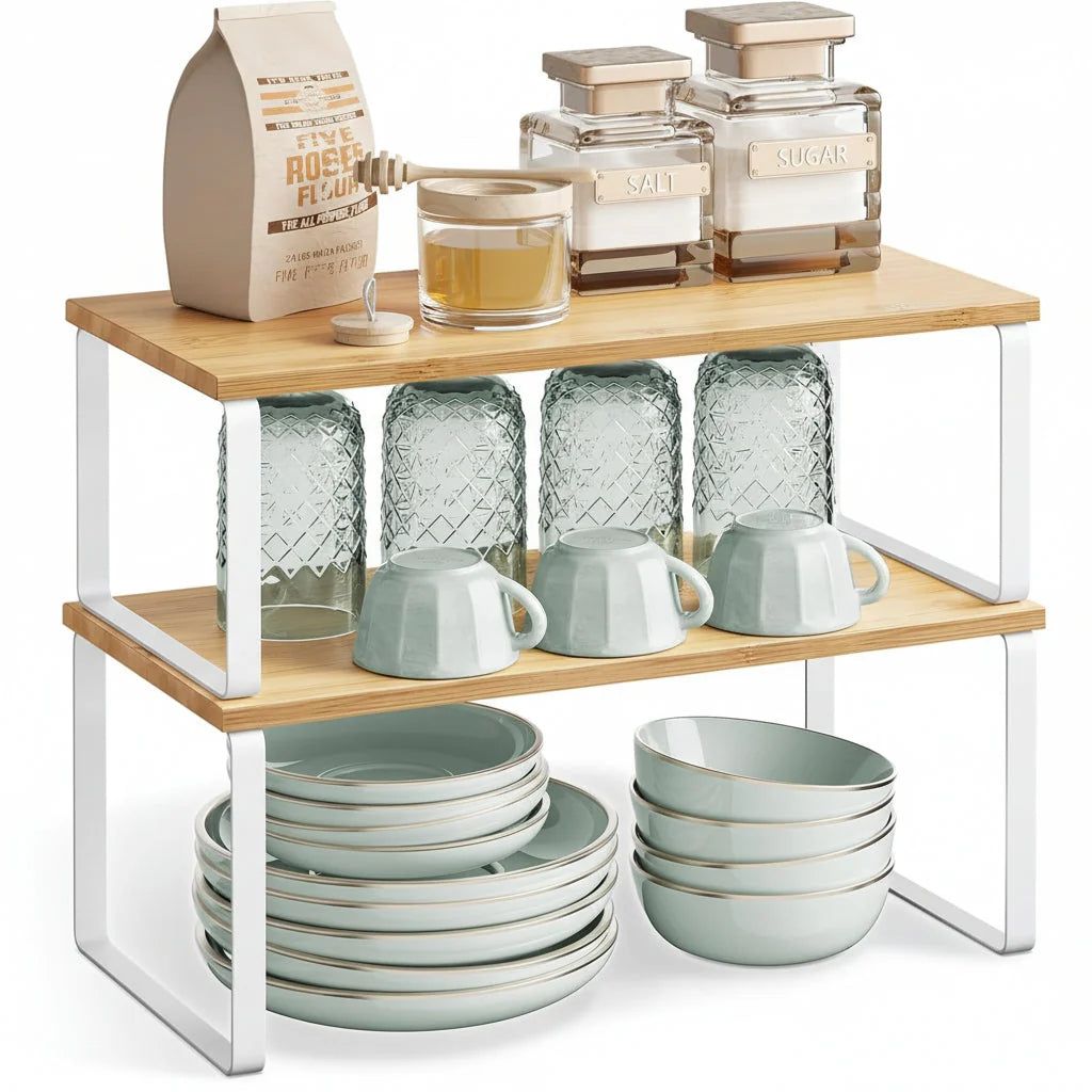 Cabinet Shelf Riser Metal Stackable Space-Saving