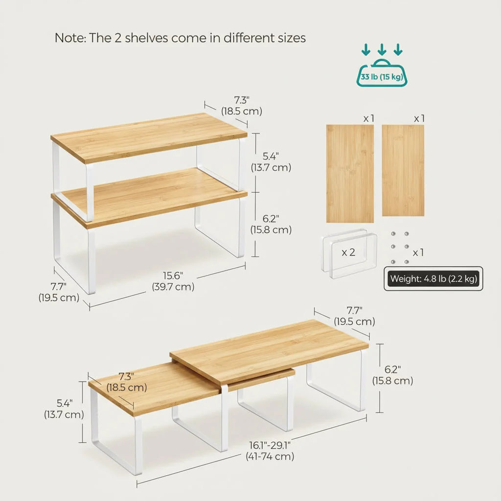 Cabinet Shelf Riser Metal Stackable Space-Saving