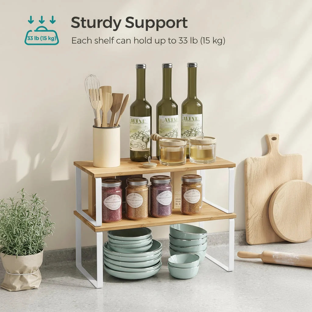Cabinet Shelf Riser Metal Stackable Space-Saving