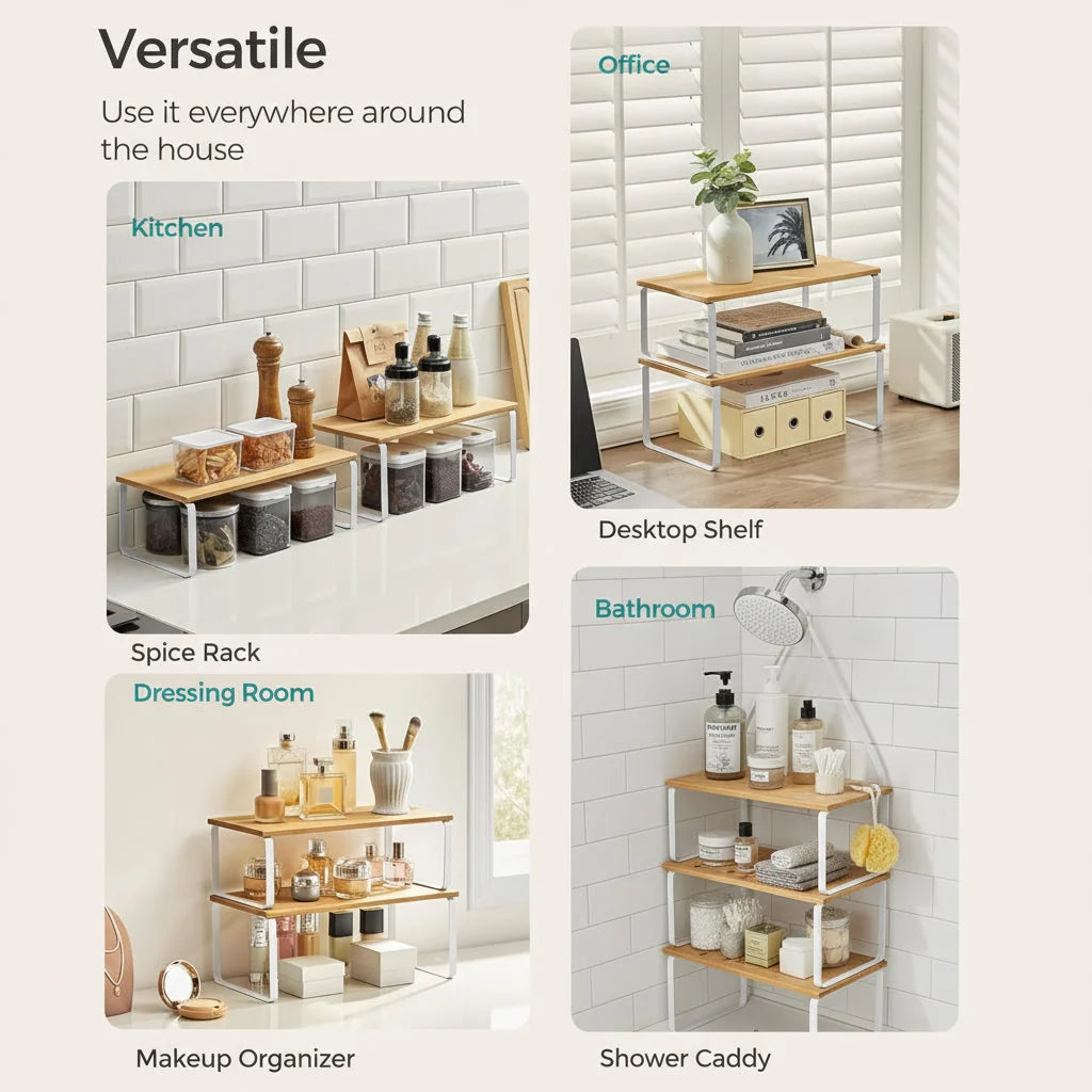 Cabinet Shelf Riser Metal Stackable Space-Saving