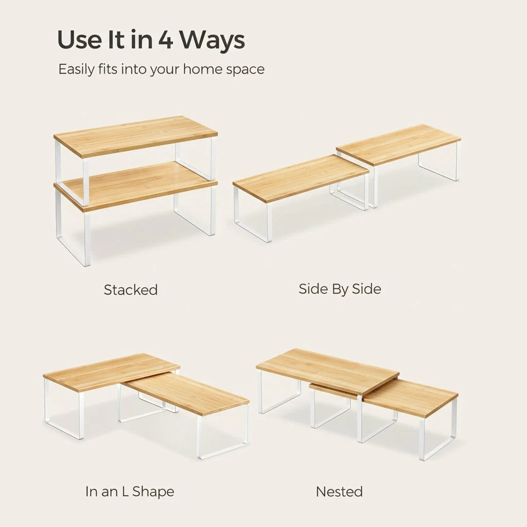 Cabinet Shelf Riser Metal Stackable Space-Saving