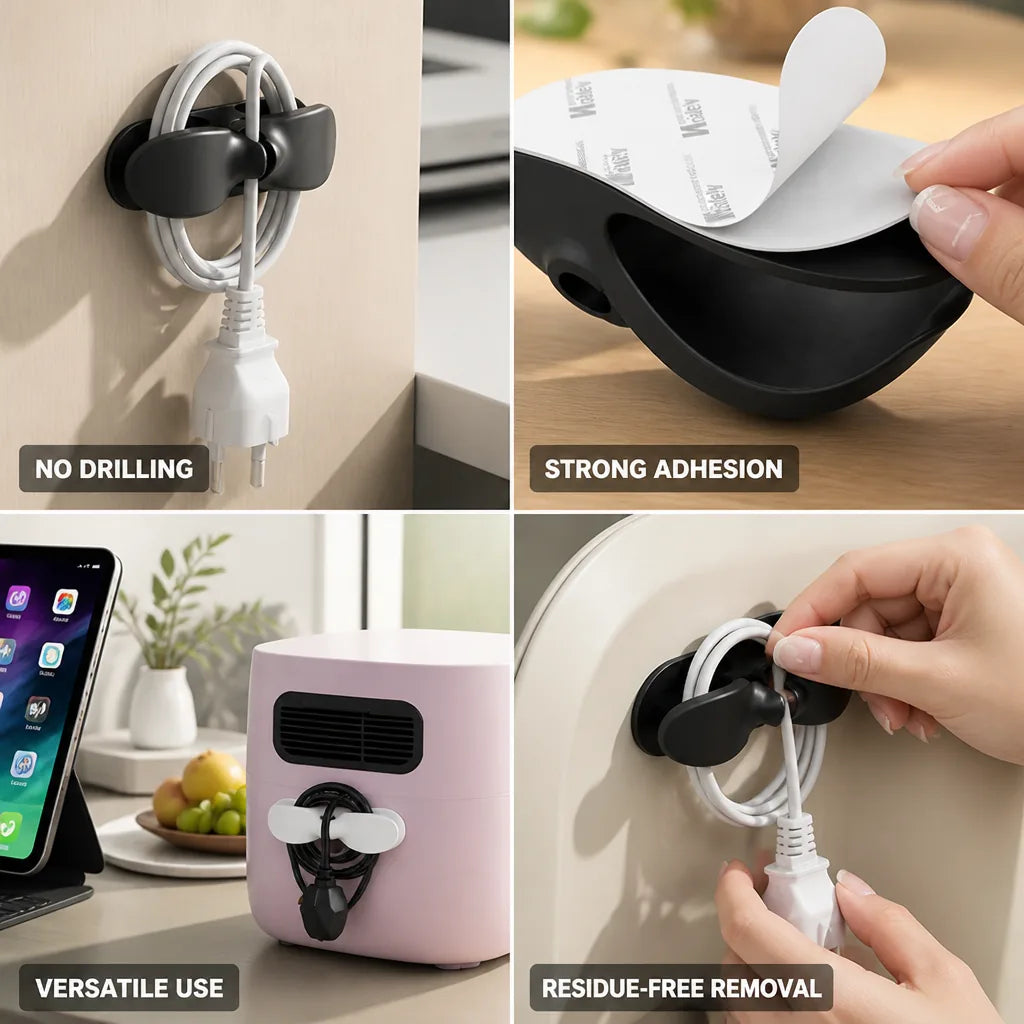 Cable Organizer No Drill Self-Adhesive Residue-Free 10 Pack