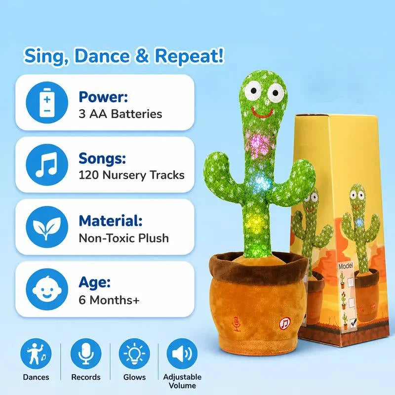 Cactus Plush Toy Organic Cotton Voice Recorder & LED Lights