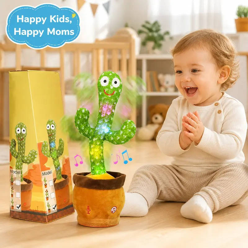Cactus Plush Toy Organic Cotton Voice Recorder & LED Lights