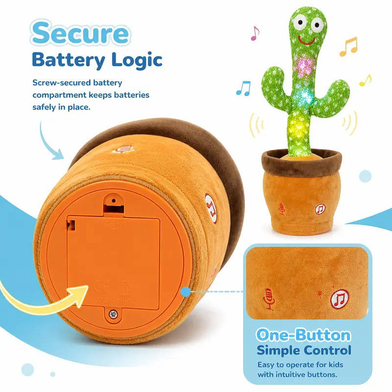 Cactus Plush Toy Organic Cotton Voice Recorder & LED Lights