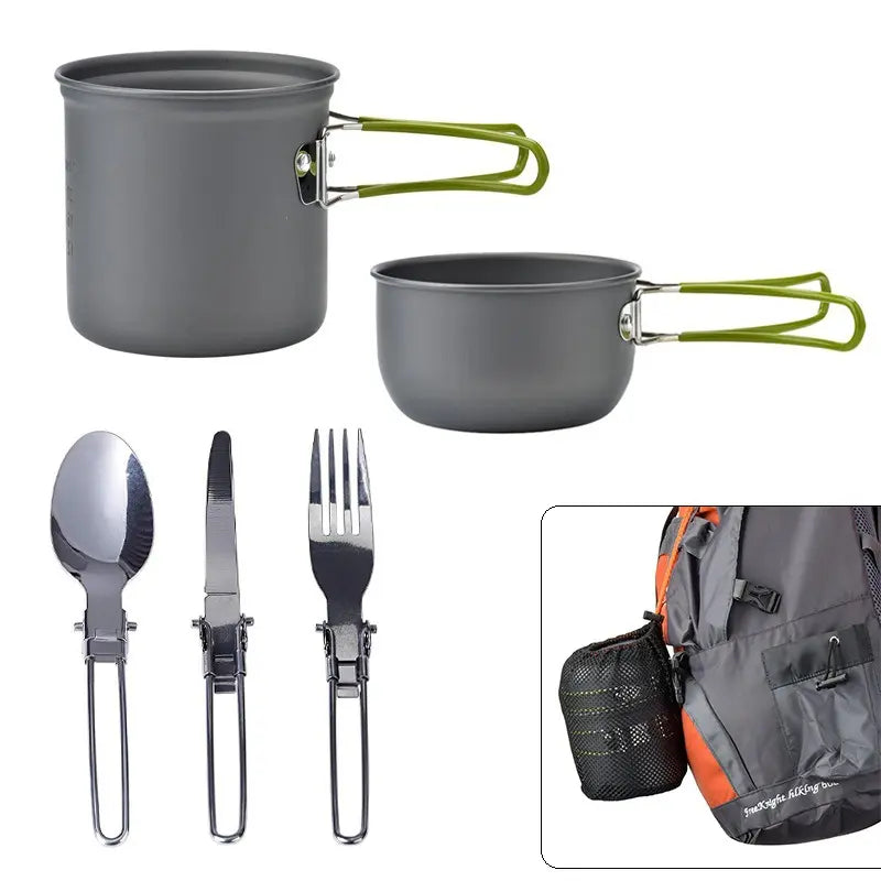 Camping Cookware Set Hard-Anodized Aluminum Non-Stick Nesting Design