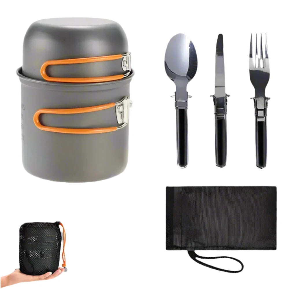 Camping Cookware Set Hard-Anodized Aluminum Non-Stick Nesting Design