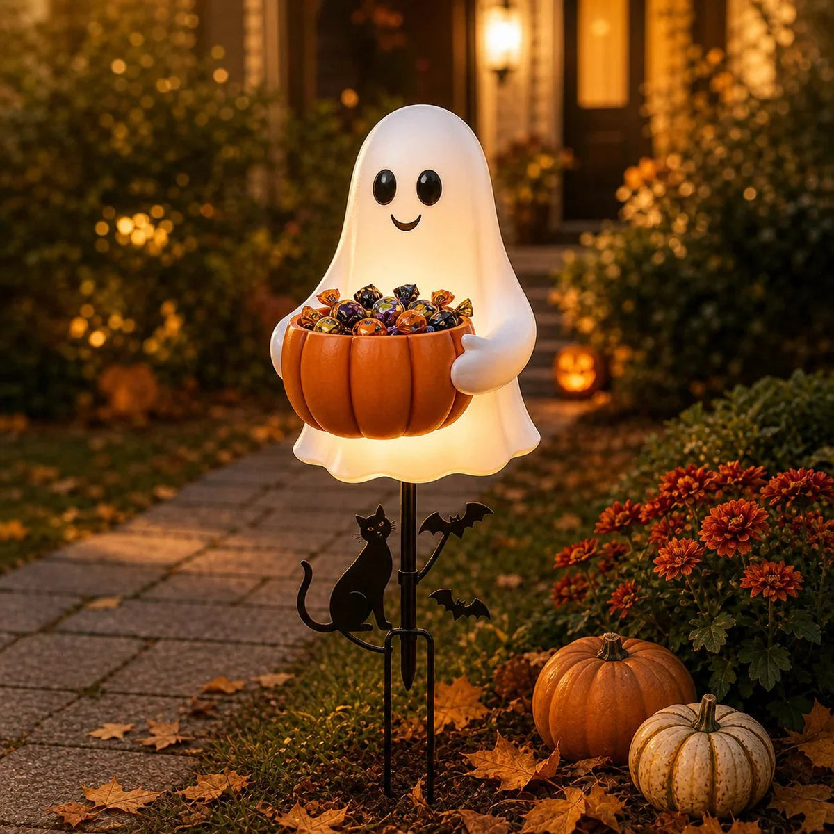Candy Bowl Garden Stake Solar-Powered Ghost Light