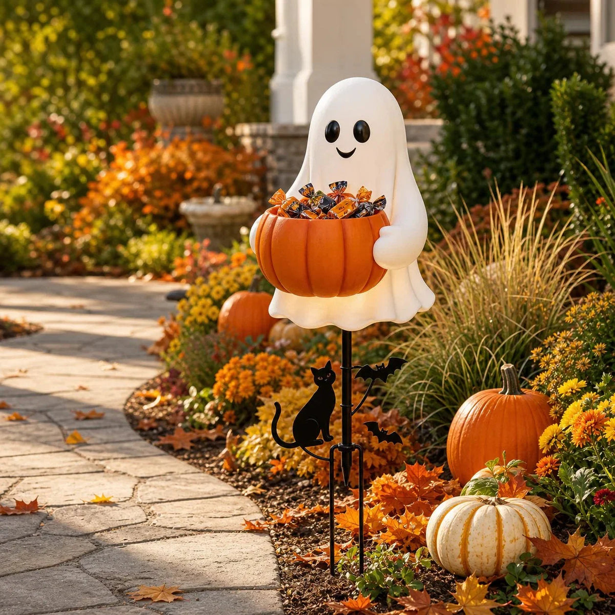 Candy Bowl Garden Stake Solar-Powered Ghost Light