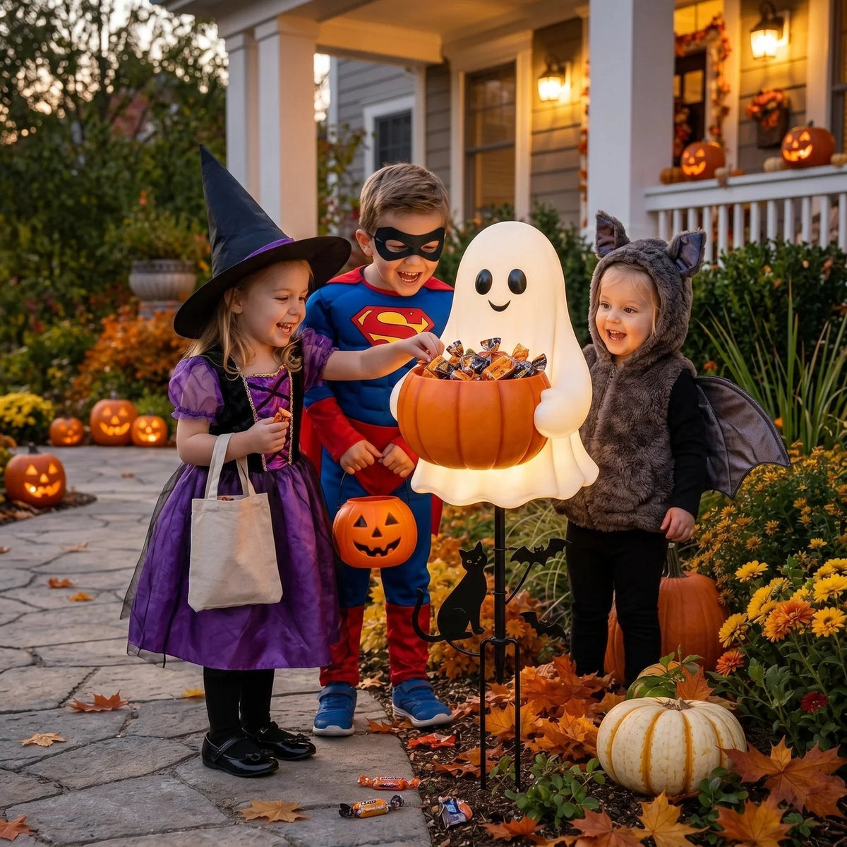 Candy Bowl Garden Stake Solar-Powered Ghost Light