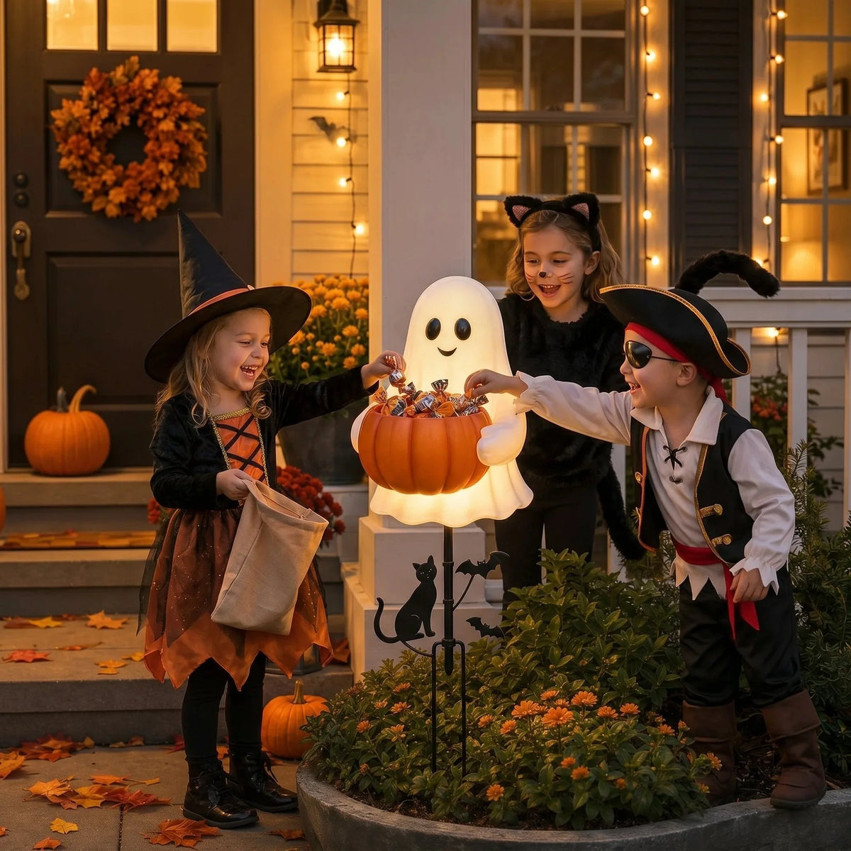 Candy Bowl Garden Stake Solar-Powered Ghost Light