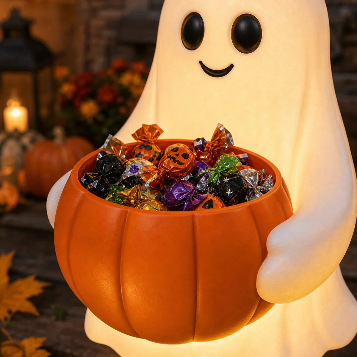 Candy Bowl Garden Stake Solar-Powered Ghost Light