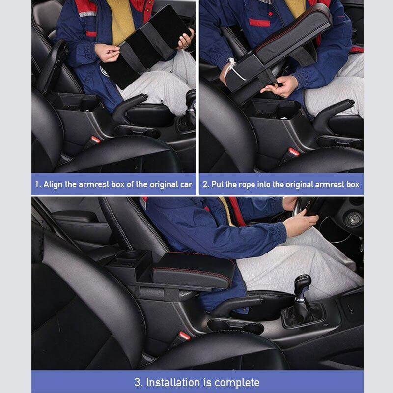 Car Armrest Organizer Dual USB Charging Side Pockets