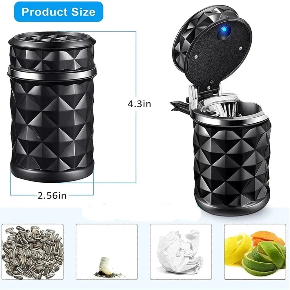 Car Ashtray Compact Solar-Powered Blue LED Heat-Resistant