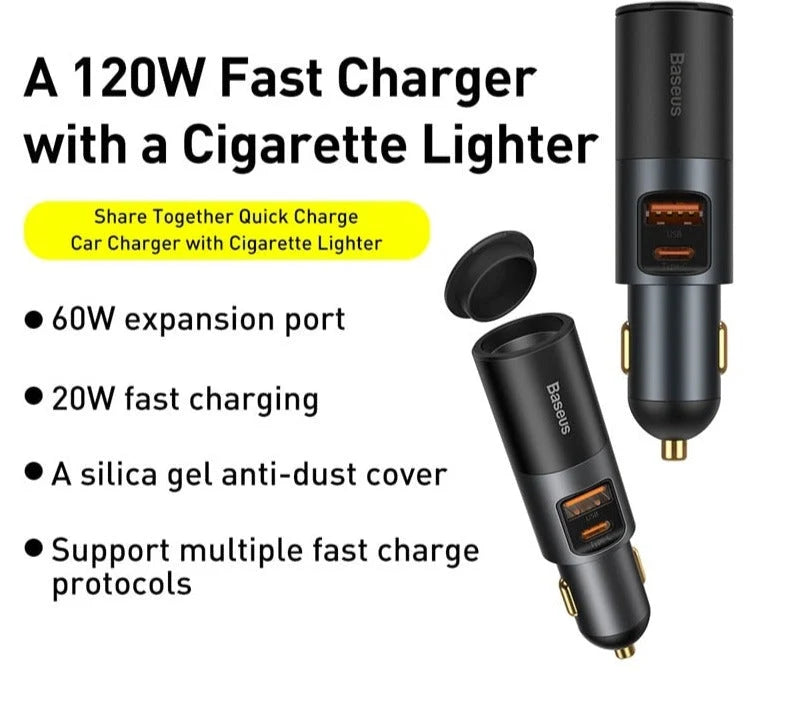 Car Charger Multi-Port USB & USB-C 120W Max Output