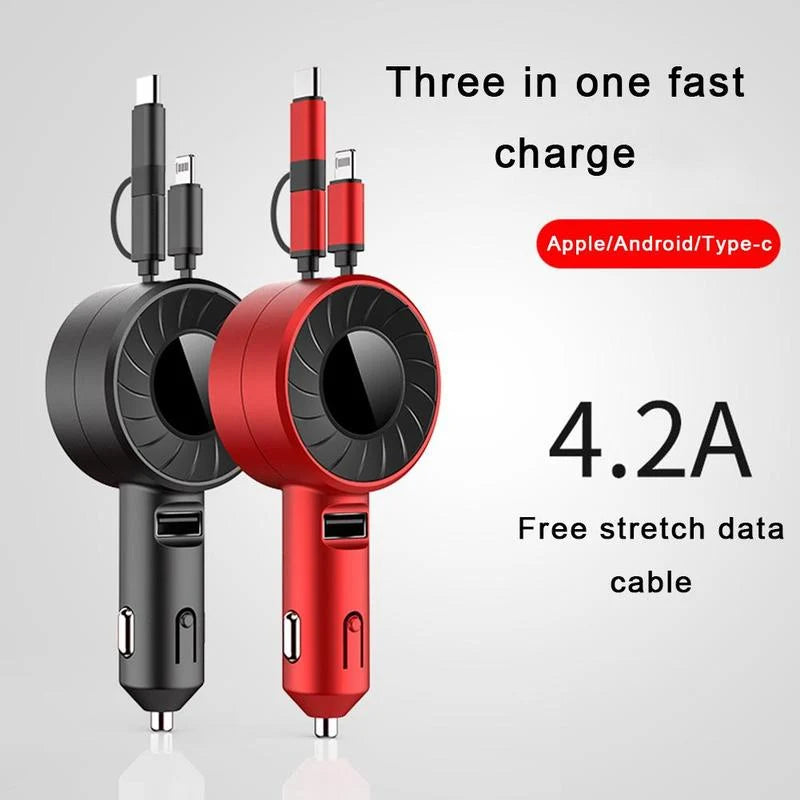 Car Charger Retractable 3-in-1 Fast Charging