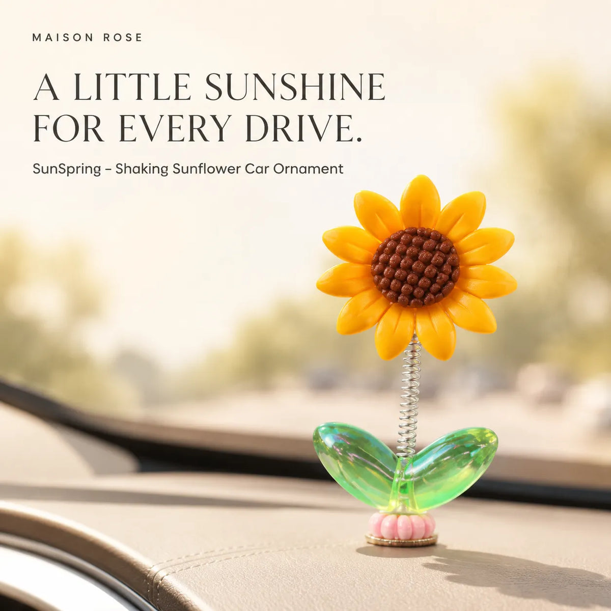 Car Dashboard Ornament Sunflower Flexible Swaying Stem Compact Design