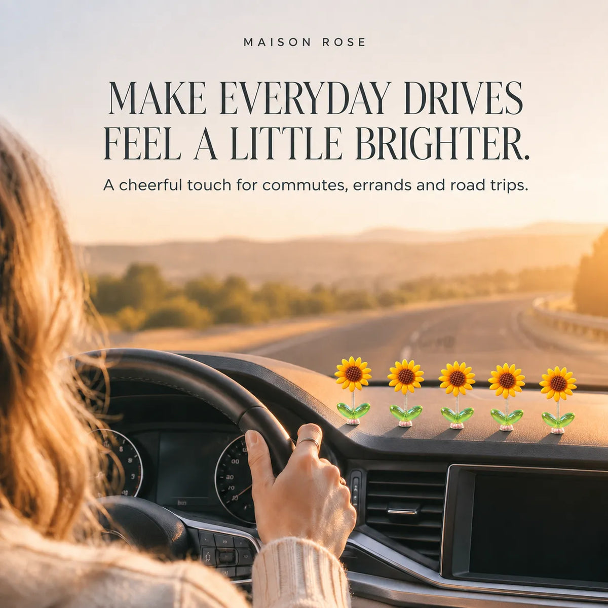 Car Dashboard Ornament Sunflower Flexible Swaying Stem Compact Design
