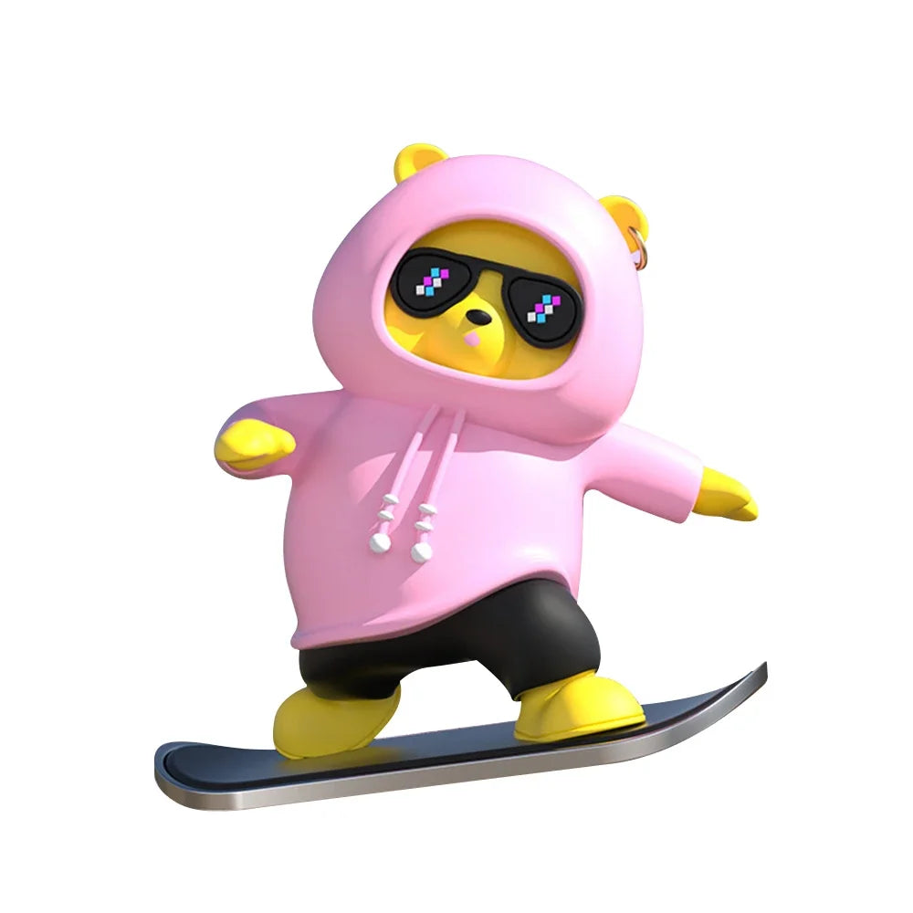 Car Decor Skateboarding Bear Figure Silicone