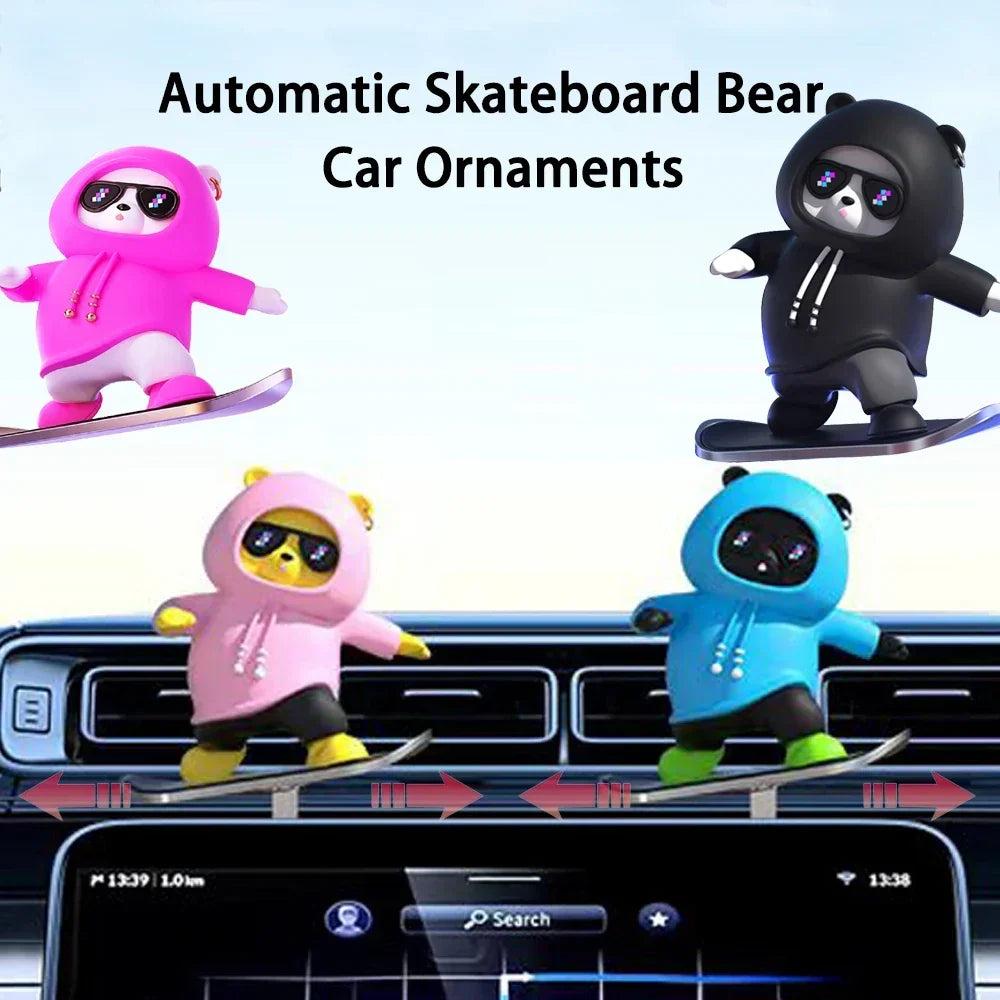 Car Decor Skateboarding Bear Figure Silicone