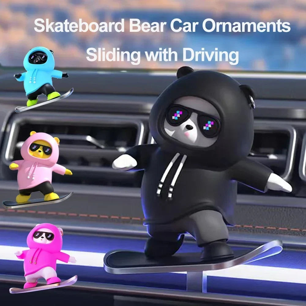 Car Decor Skateboarding Bear Figure Silicone