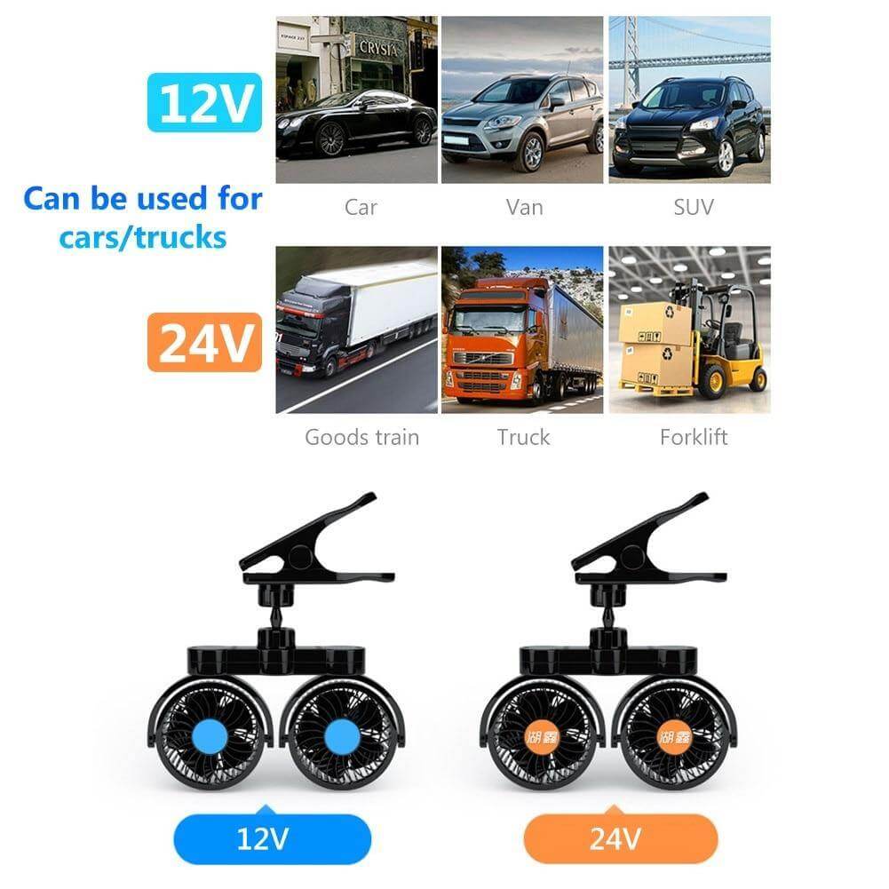 Car Fan 360° Rotating Adjustable Speed Clip-On Mount