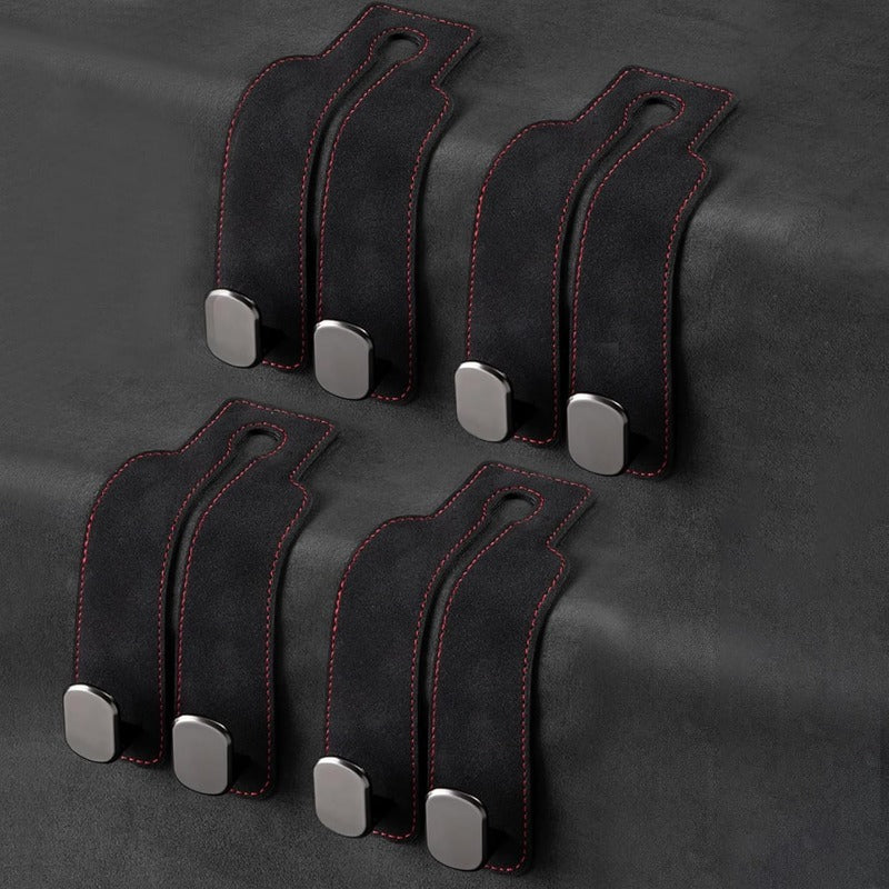 Car Headrest Hooks Leather-Wrapped Foldable Pair 30 lb Capacity