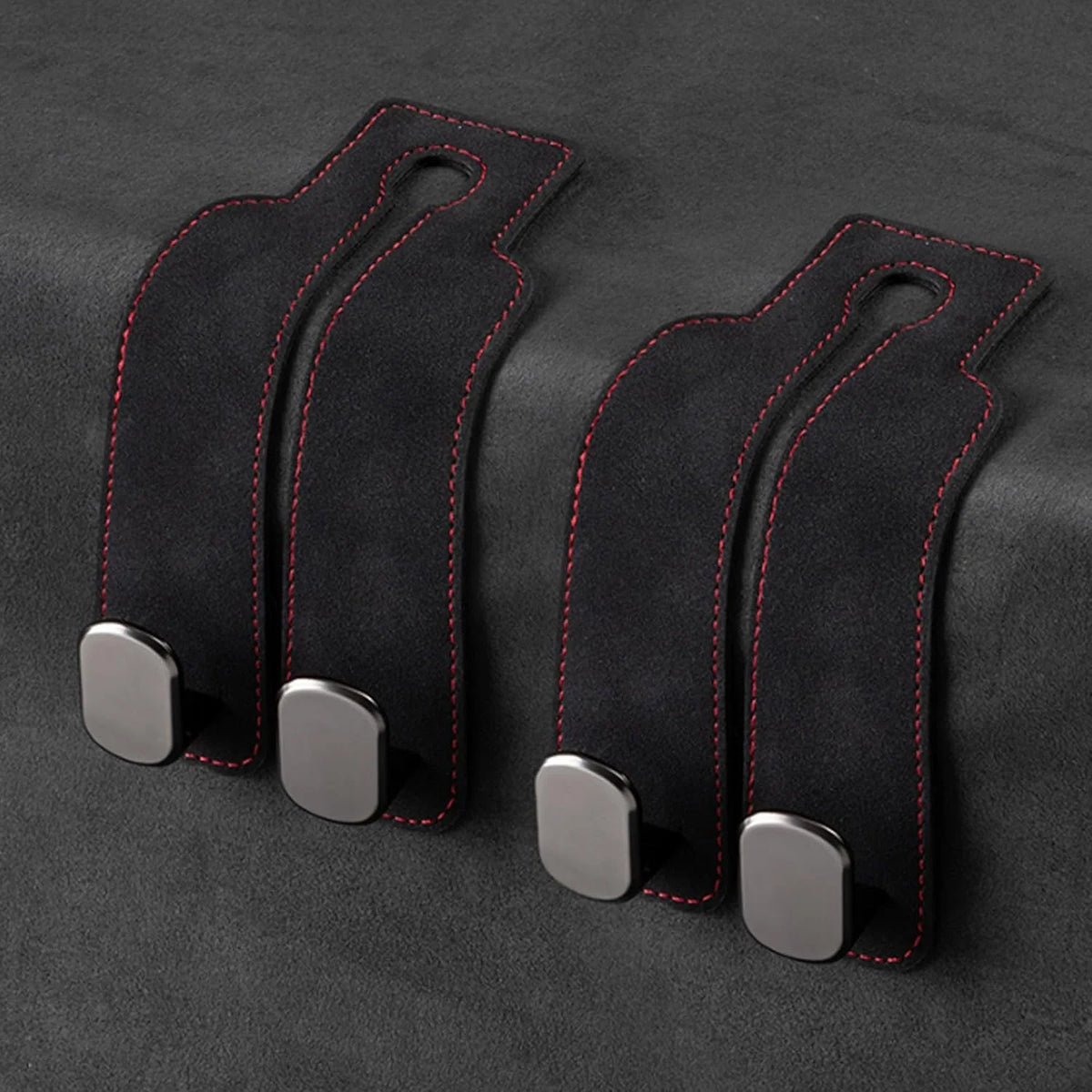 Car Headrest Hooks Leather-Wrapped Foldable Pair 30 lb Capacity