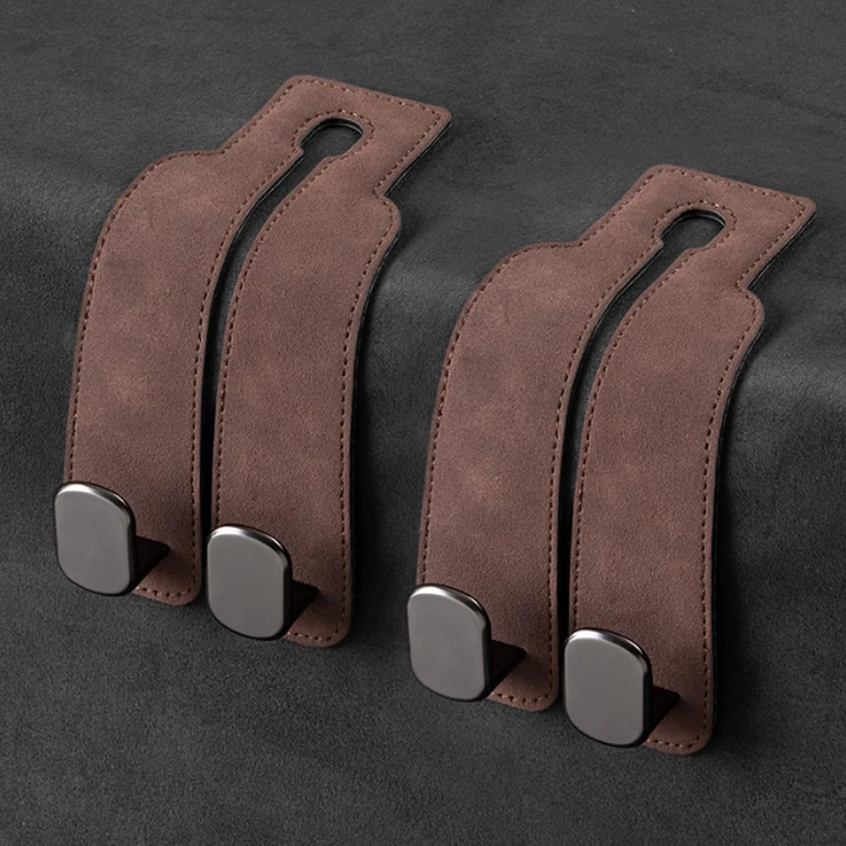 Car Headrest Hooks Leather-Wrapped Foldable Pair 30 lb Capacity