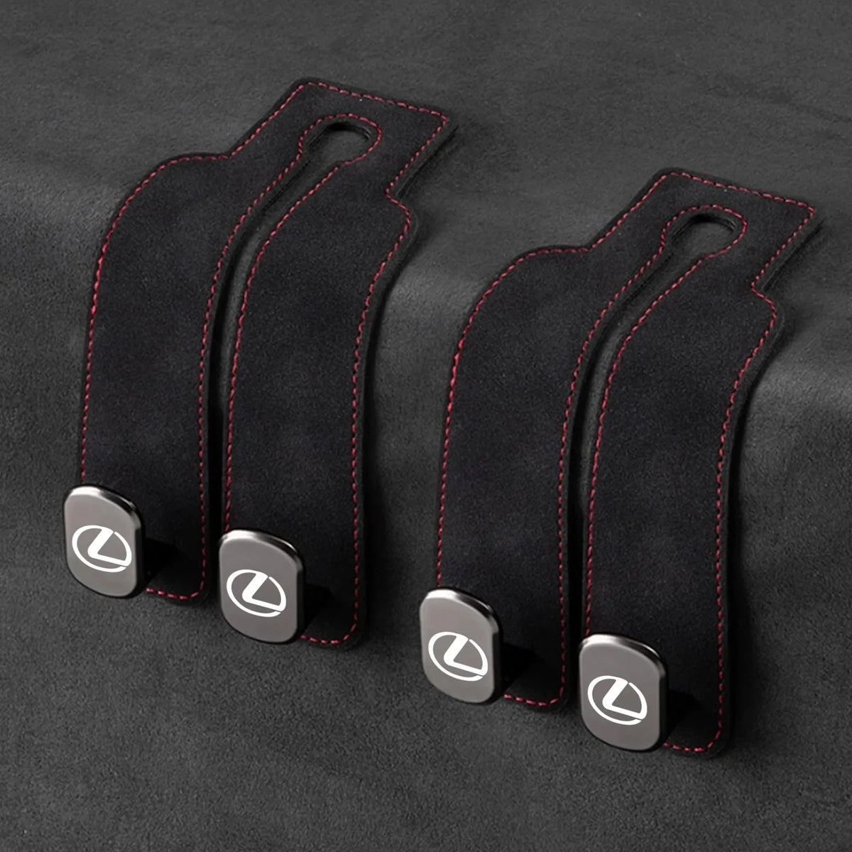 Car Headrest Hooks Leather-Wrapped Foldable Pair 30 lb Capacity
