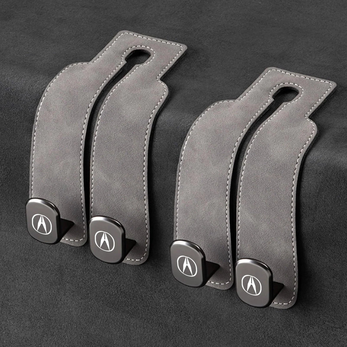 Car Headrest Hooks Leather-Wrapped Foldable Pair 30 lb Capacity
