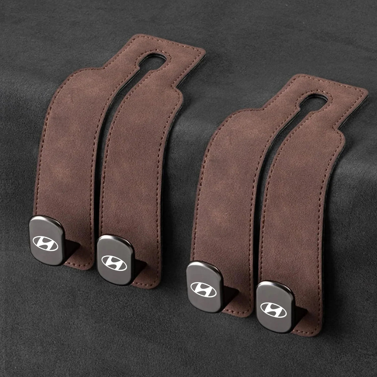 Car Headrest Hooks Leather-Wrapped Foldable Pair 30 lb Capacity