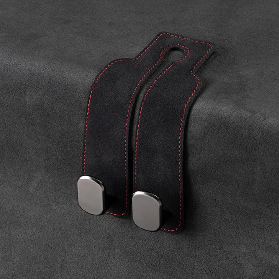 Car Headrest Hooks Leather-Wrapped Foldable Pair 30 lb Capacity