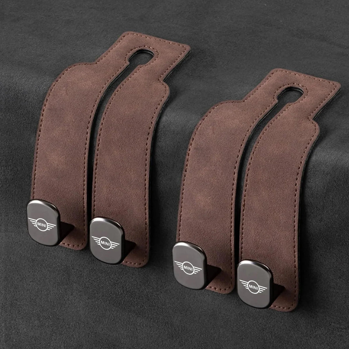 Car Headrest Hooks Leather-Wrapped Foldable Pair 30 lb Capacity