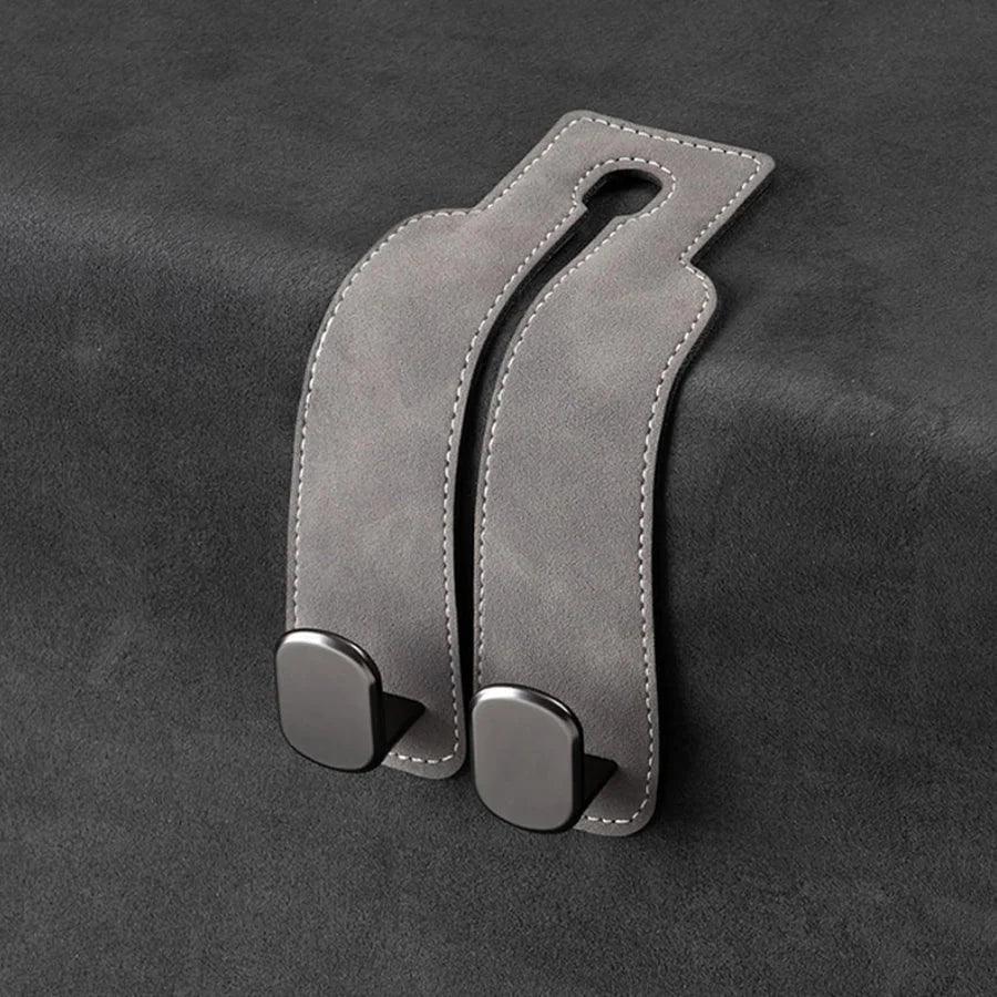 Car Headrest Hooks Leather-Wrapped Foldable Pair 30 lb Capacity