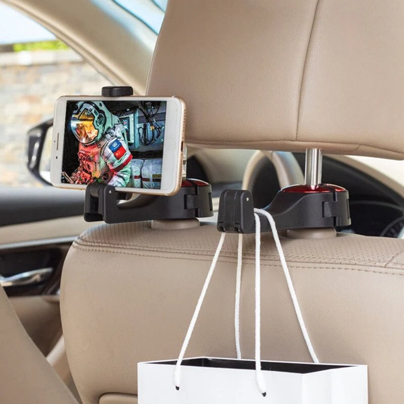 Car Headrest Phone Holder & Bag Hanger 360° Swivel