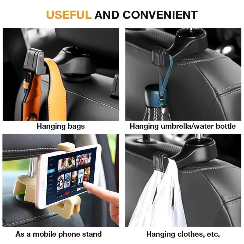 Car Headrest Phone Holder & Bag Hanger 360° Swivel