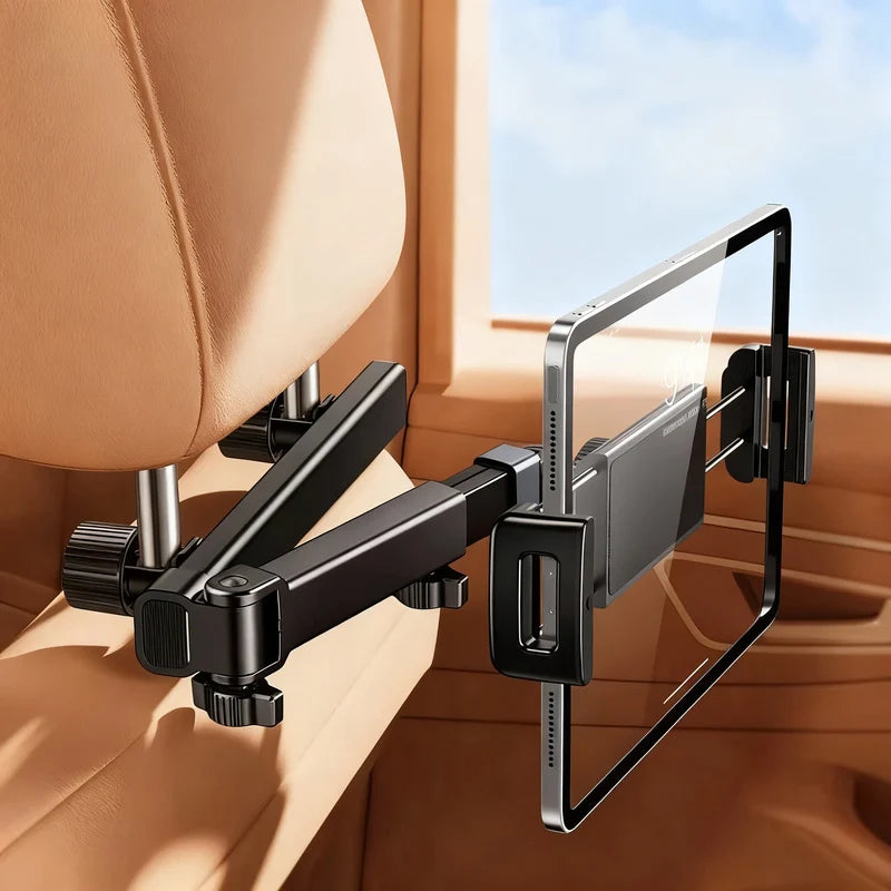 Car Headrest Tablet Holder Adjustable Foldable Aluminum 4–12.9 Inch Devices