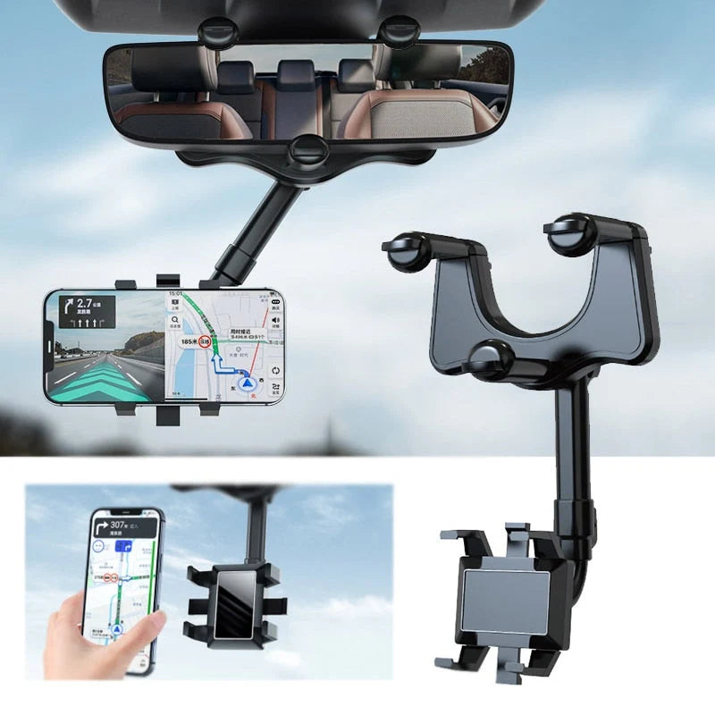 Car Phone Holder Rearview Mirror Mount Rotating Universal Fit