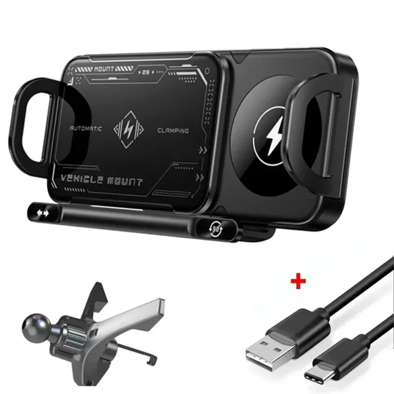 Car Phone Holder Wireless Charging Touch-Sensor Auto-Clamp 360° Rotation